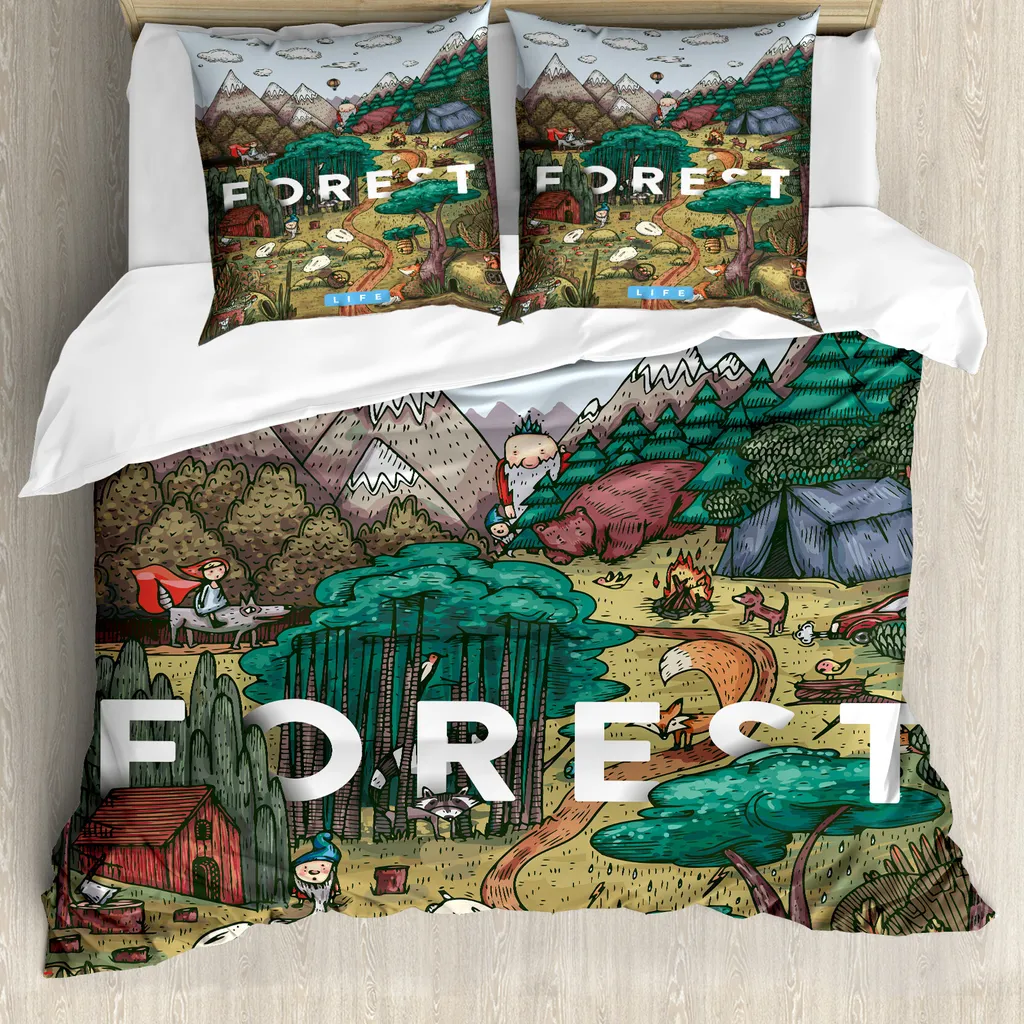 ABAKUHAUS Copripiumino Montagna 200x200 Antiacaro Set Letto 3 Pezzi