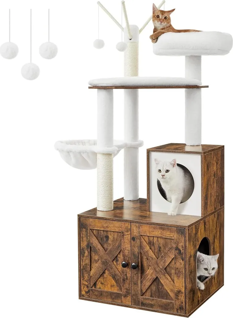 Arbre à Chat Design en Bois avec Niche et Griffoir Sisal - Style Vintage