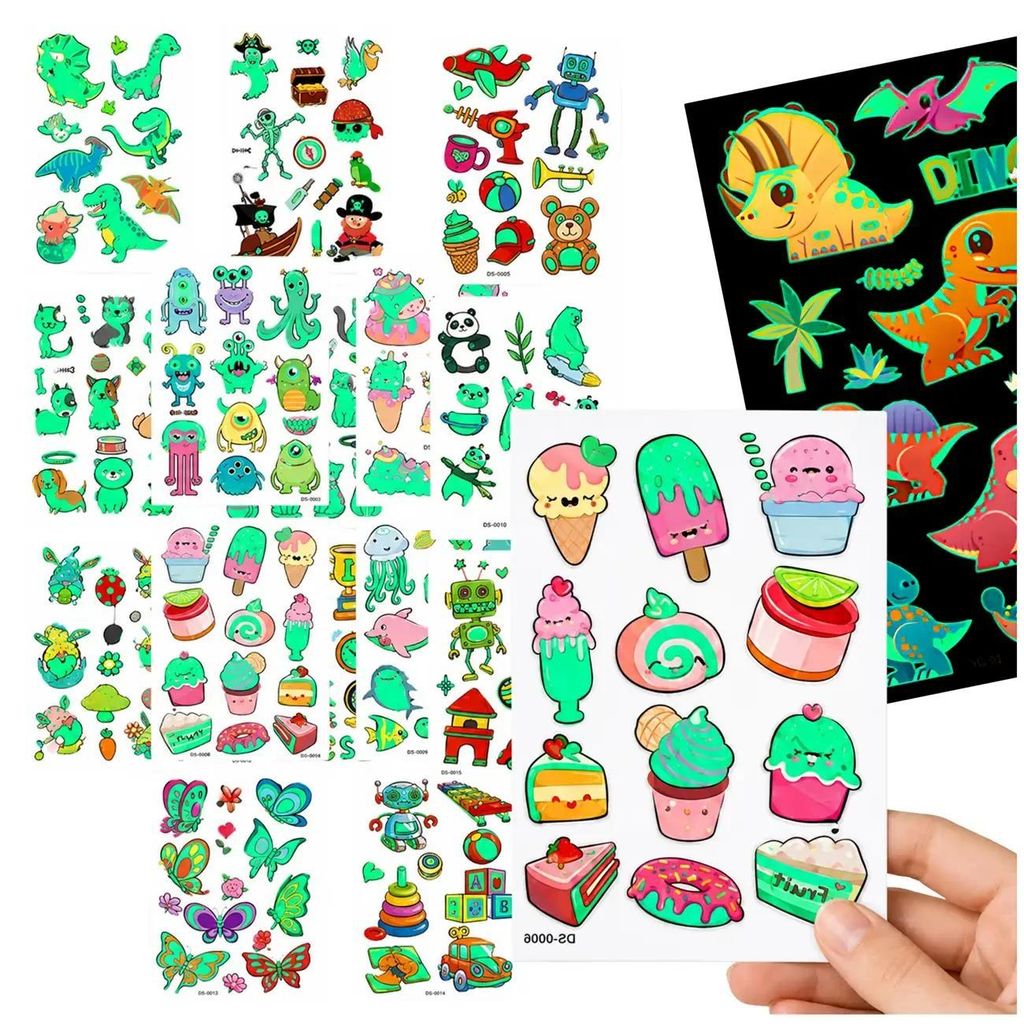 Tatuaggi temporanei fluorescenti per bambini, 15 pezzi Immagine del prodotto 