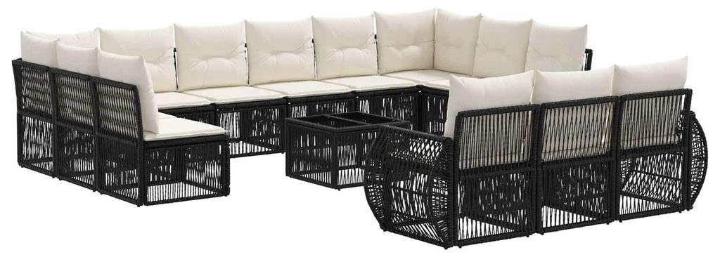 vidaXL Gartensofa-set 14 pcs Schwarz und Cremeweiß Poly-Rattan