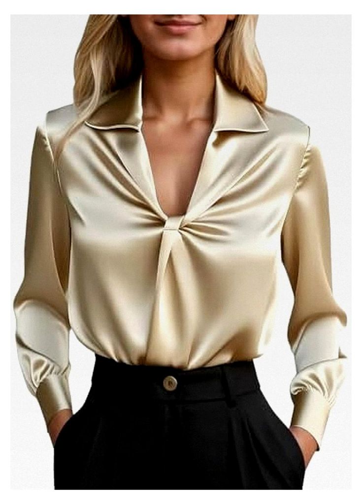 Damenbluse aus Satin, elegante Oberteile, Langarmshirts, festliche Blusen, Hemdblusen, Arbeitshemden, Business-Blusenshirts, lässige Langarmshirts...