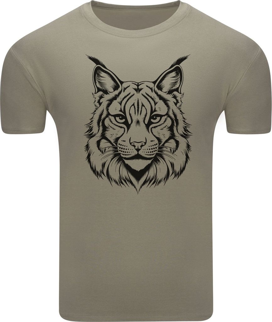 Diarbo Herren T-Shirt mit Tierliebhaber Druck Luchskopf Khaki Gr.L