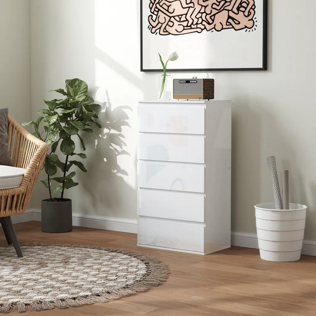 Buffet haut blanc à 5 tiroirs pour rangement bureau et salon modulable - 7