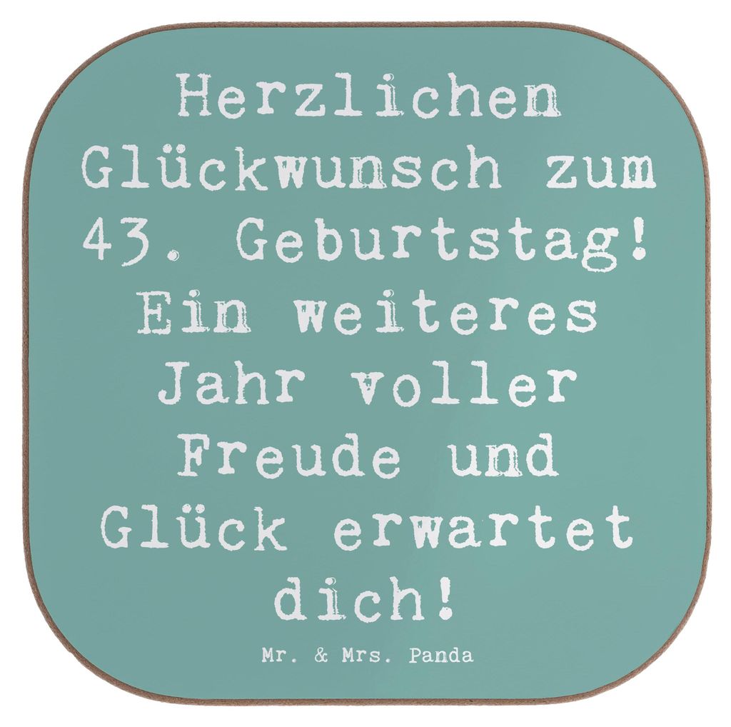 Mr. & Mrs. Panda Untersetzer für Gläser Spruch 43. Geburtstag Freude - Meeresbrise - Geschenk, gläseruntersetzer, Party Ideen 43 Jahre, Geburtst...