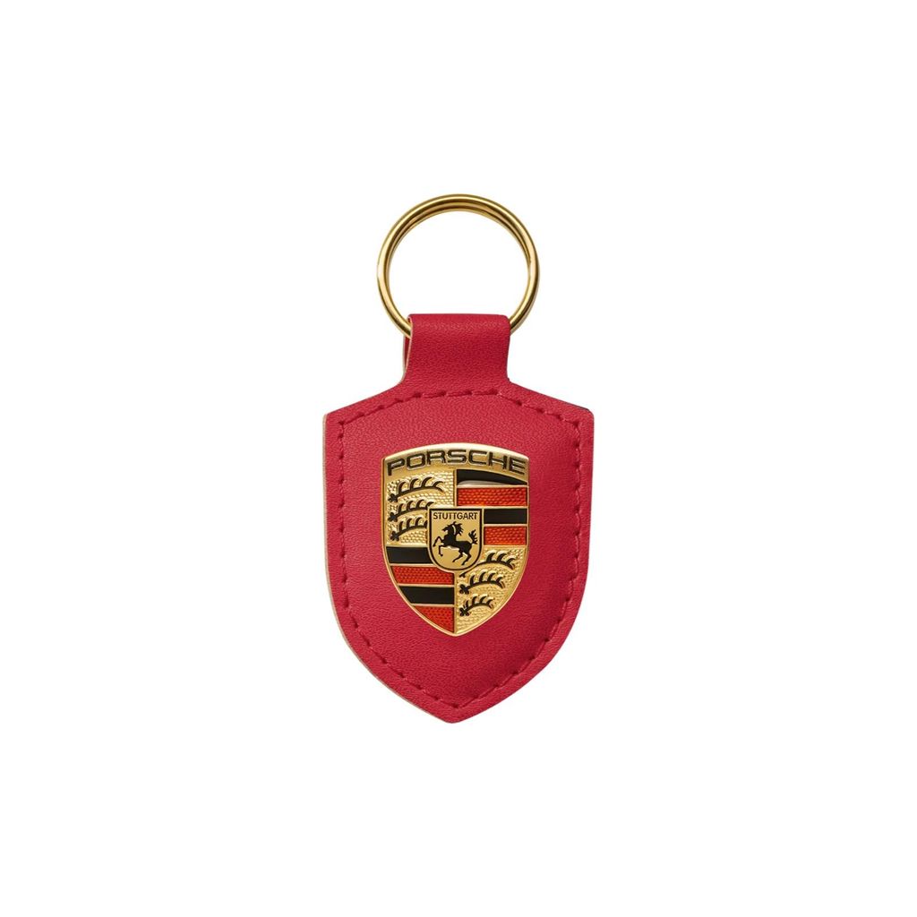 Schlüsselanhänger für Porsche Rot – Premium Leder Schlüsselanhänger mit Wappen-Design und Metallring
