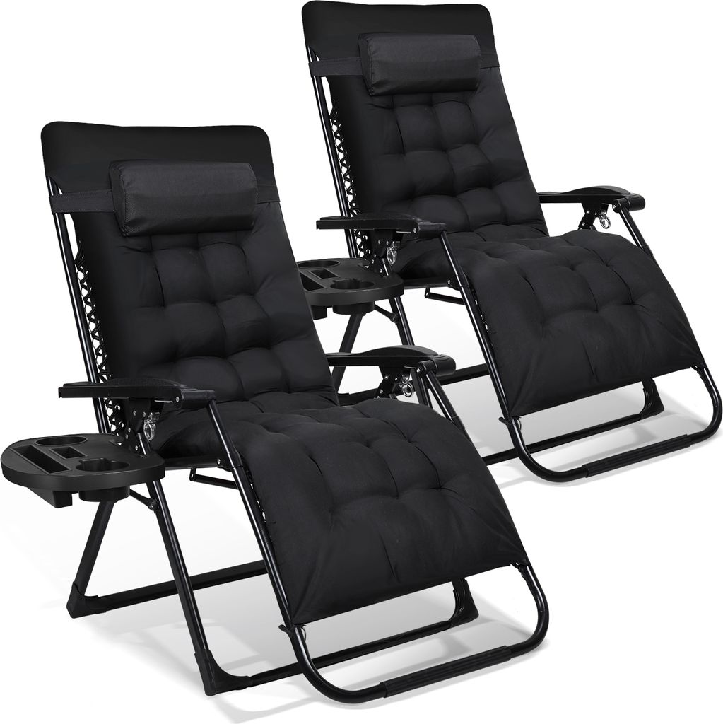 TolleTour 2x Gartenstuhl Liegestuhl klappbar Campingstuhl Sonnenliege Strandliege 86x75x113cm bis 150 kg Schwarz mit verstellbarem und Rückenlehne