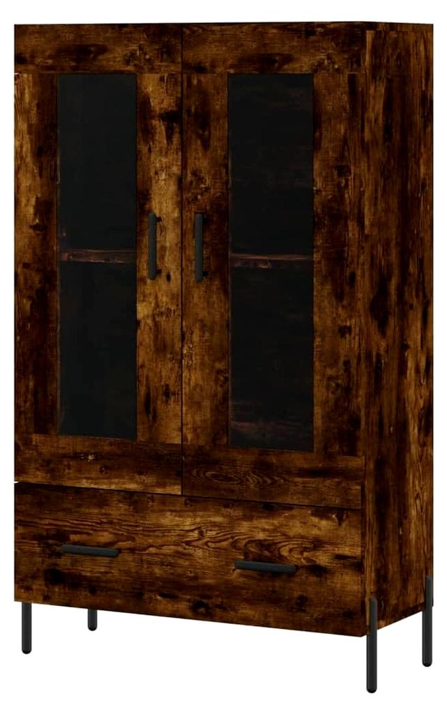 Highboard, Sideboard mit viel Stauraum, Mehrzweckschrank mit Glastür und Metallbeinen, Kommode für das Wohnzimmer, Modern, Räuchereiche Holzwerk...