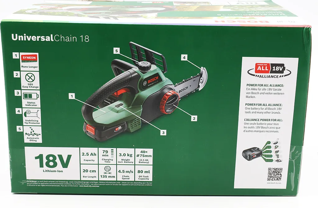 Tronçonneuse à batterie Bosch UniversalChain 18 avec chargeur rapide