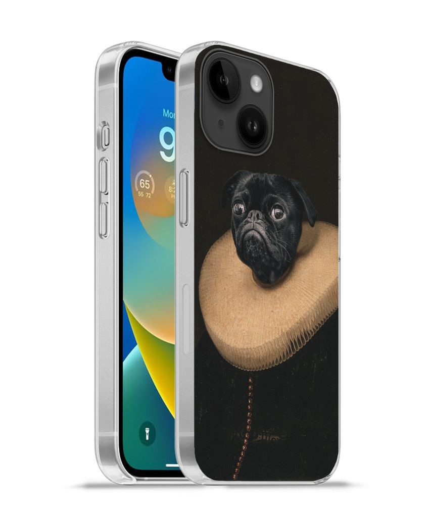 MuchoWow Handyhülle Schutzhülle Hülle für Apple iPhone 14 - Softcase Hund - Halsband - Kunst Silikon Softcase Handy Hülle - Mobiltelefonhülle