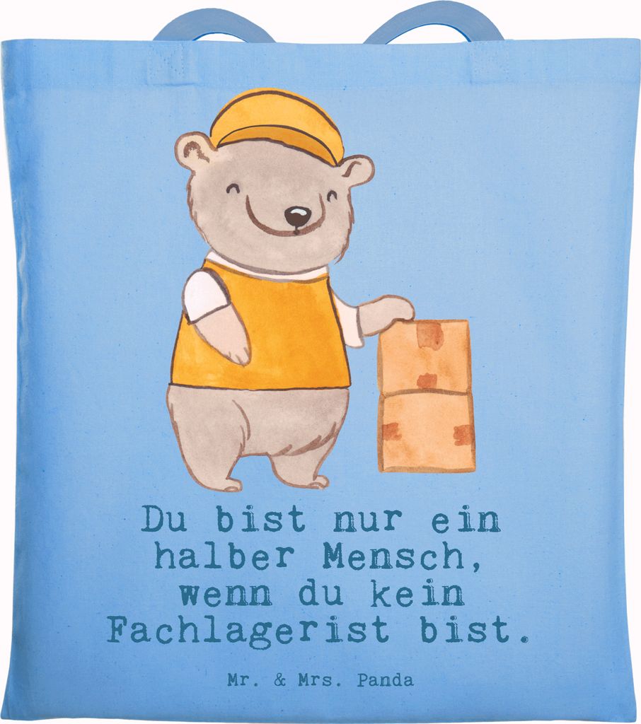 Mr. & Mrs. Panda Tote Bag Fachlagerist Herz - Sky Blue - Geschenk, Lustig, Jutebeutel, Lagerist, Tragetasche, Laptoptasche, Shopping Tasche, Ausbil...