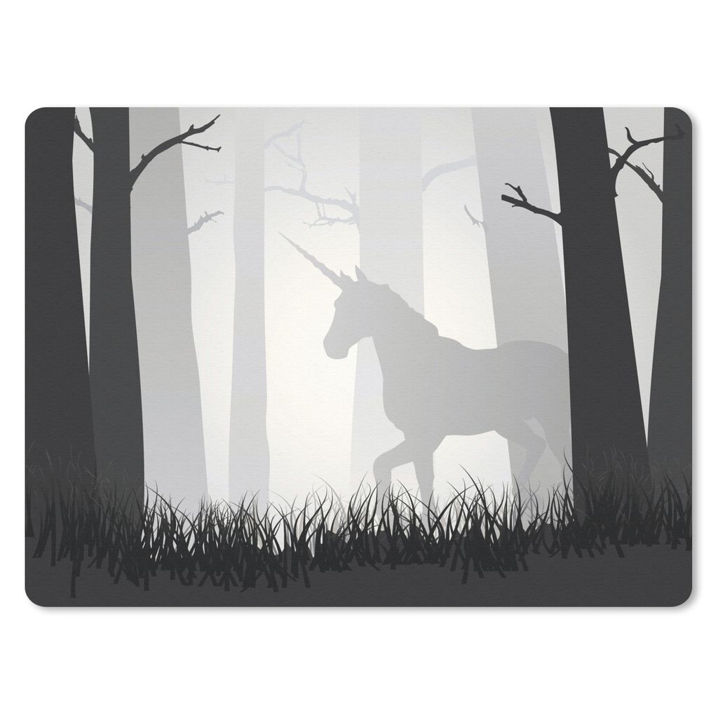 MuchoWow Mauspad Mousepad Eine Illustration eines Einhorns in einem nebligen Wald - Mädchen - Kind - Kinder 40x30 cm - Mousepads - Maus Mat - Pa...