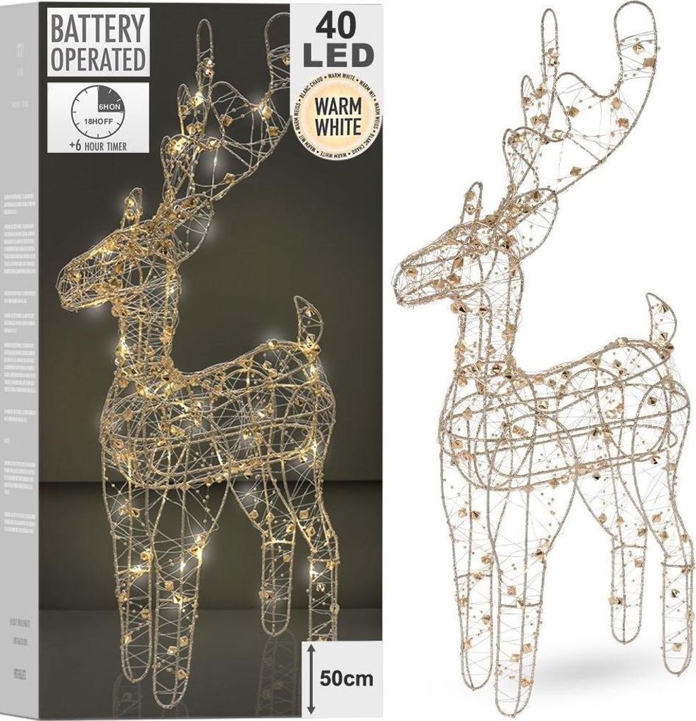 Złoty renifer z 40 diodami LED, dekoracja świąteczna na Zdjęcie produktu 