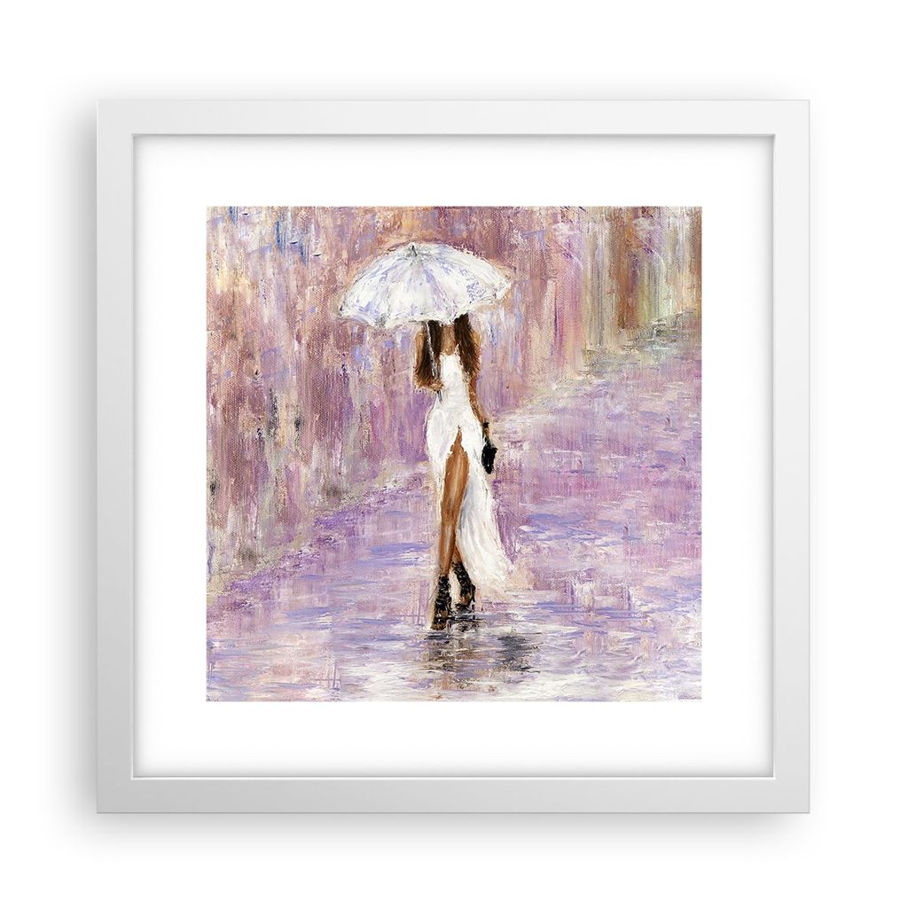 Gerahmtes Poster - Weißer Rahmen - Frau Regenschirm - 30x30 cm - Wand Bild - Wanddeko - Wandbilder - Kunstposter - Wandposter - Bilderrahmen - Bil...