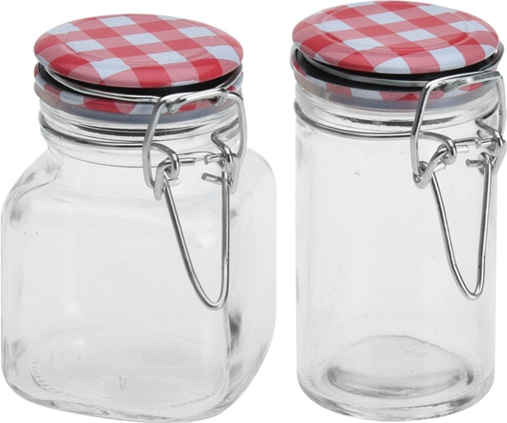 Set mit 2 Behältern zur Aufbewahrung von Gewürzen Excellent Houseware, Metallglas, 5x8 cm, 90 ml, rot