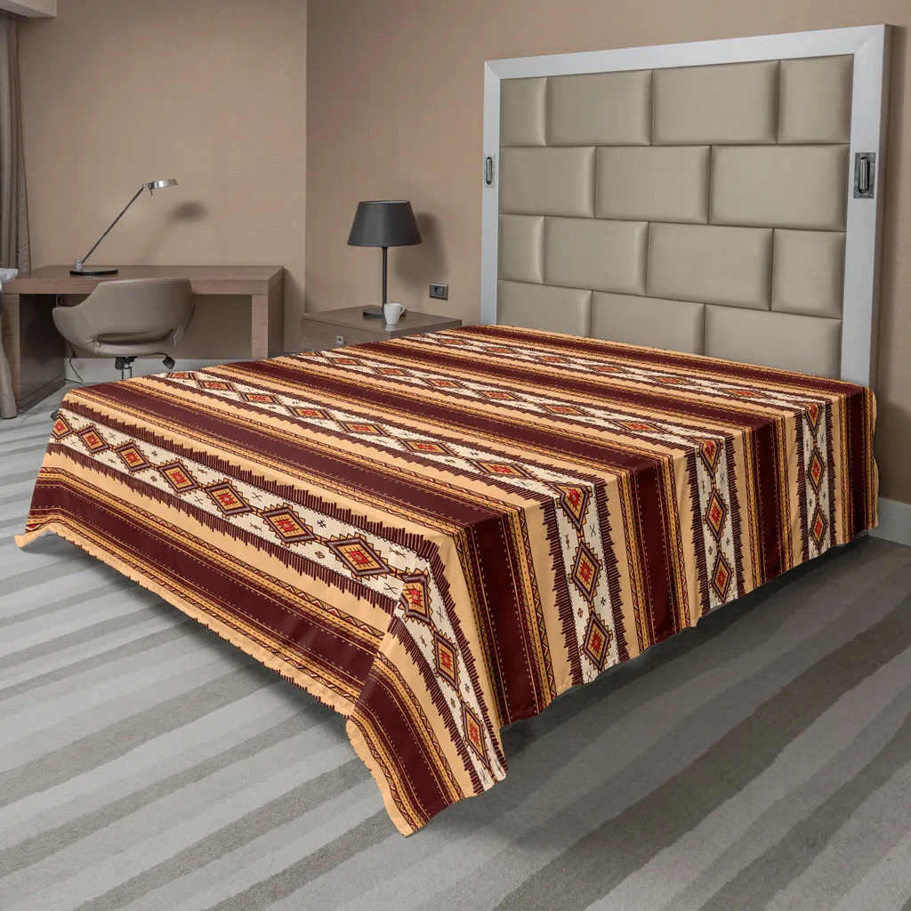 Drap de lit décoratif pour ambiance champêtre motifs tribaux beige