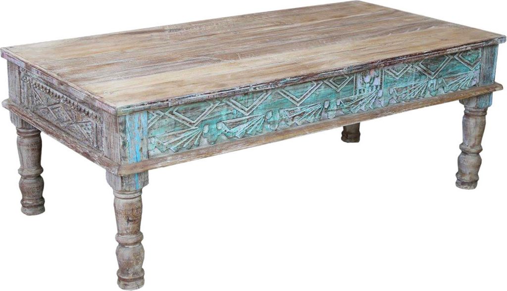 Kaffeetisch, Couchtisch, Bodentisch, Vintage Design - Modell 11, Türkis, Holz, 46*123*63 cm, Kaffeetische & Bodentische