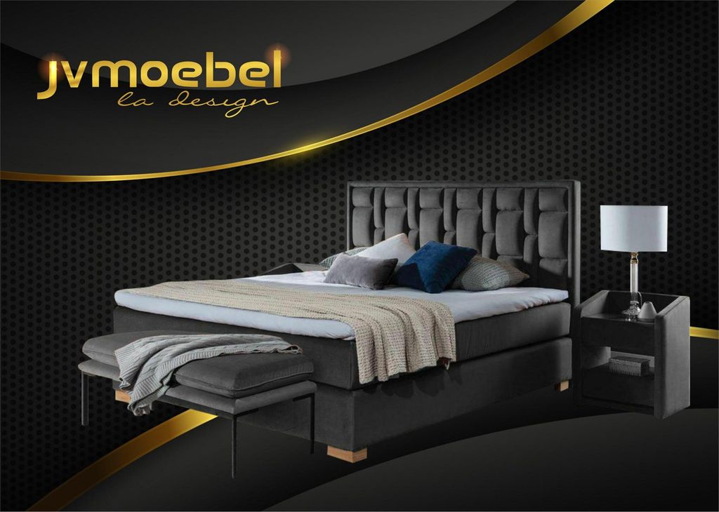 Luxus Boxspring Bett Schwarz Blaue Betten Schlafzimmer Möbel Design Doppel Hotel