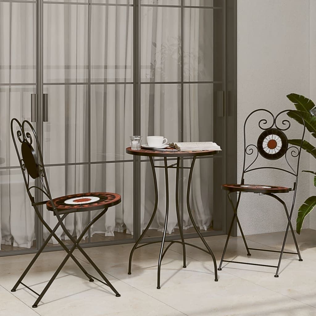 BEI CLORIS Gartenmöbel Set Balkonmöbel-Set Mosaik-Bistro-Set Terrakottarot und Weiß Eisen und Keramik - Gartenmöbelgarnituren Neu6146574 2parcel