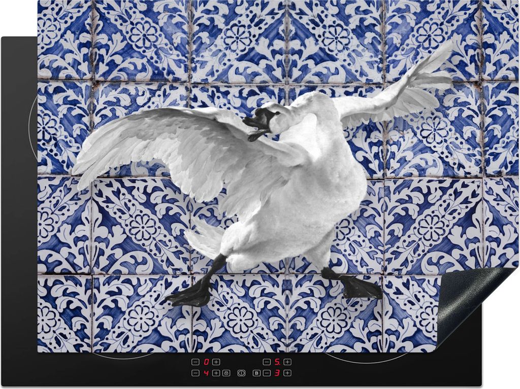 KitchenYeah Herdabdeckplatte Schwan - Kunst - Delfter Blau - Malerei - Alte Meister , 71x52cm, Küche Deko, Glaskeramikkochfeld Herdabdeckung, Ab...