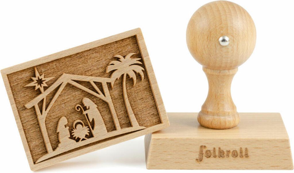 Folkroll Keksstempel Weihnachtskrippe, 70x50 mm, Cookiestempel, Backstempel, Keks, Stempel, Motiv, Buchenholz, 334720
