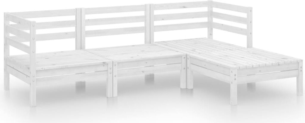 4-tlg. Garten-Lounge-Set Massivholz Kiefer Weiß