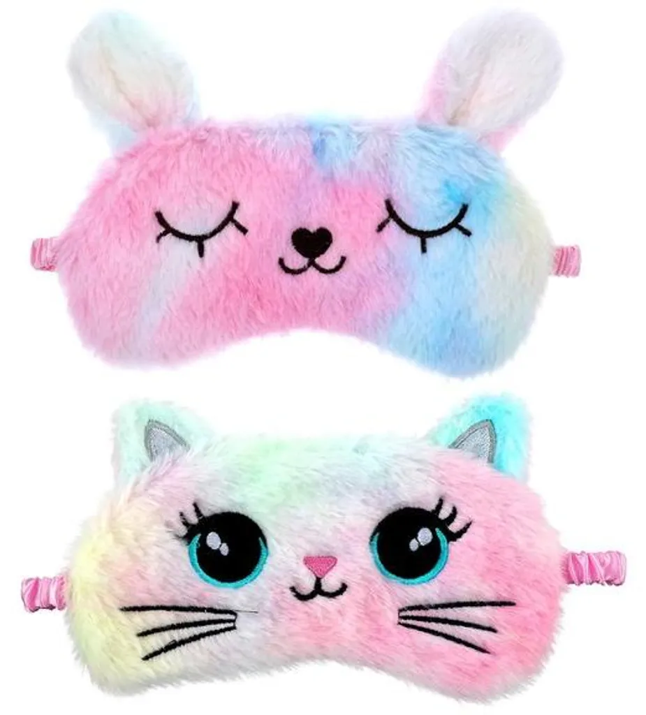 Dormir Partout : Masque Occultant Enfant en Peluche Chat Lapin, Lot de 2