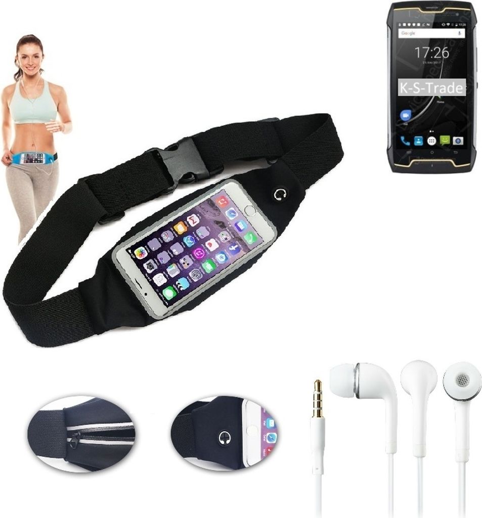 K-S-Trade Bauchtasche Gürteltasche kompatibel mit Cubot King Kong CS schwarz + Kopfhörer. Sport Running Jogging Fitness Laufen Umhängetasche