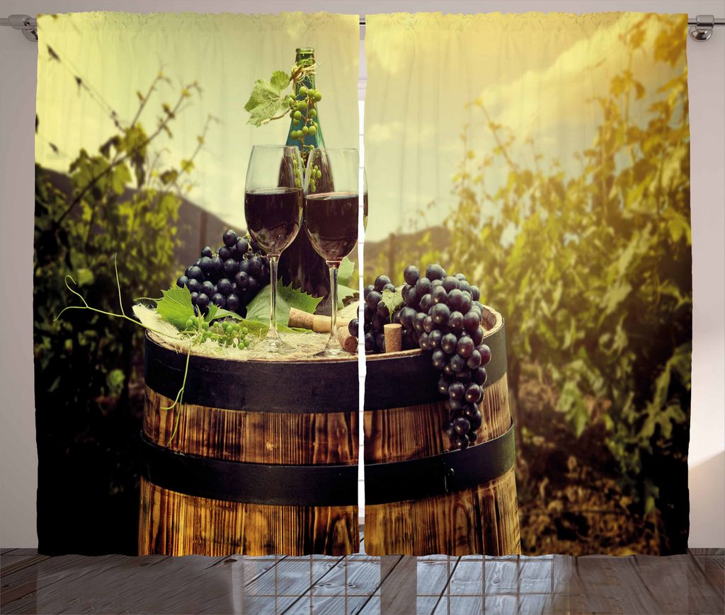 ABAKUHAUS Wein Rustikaler Gardine, Scenic Tuscany Vineyard, Schlafzimmer Kräuselband Vorhang mit Schlaufen und Haken, 280 x 175 cm, Schwarz Braun ...