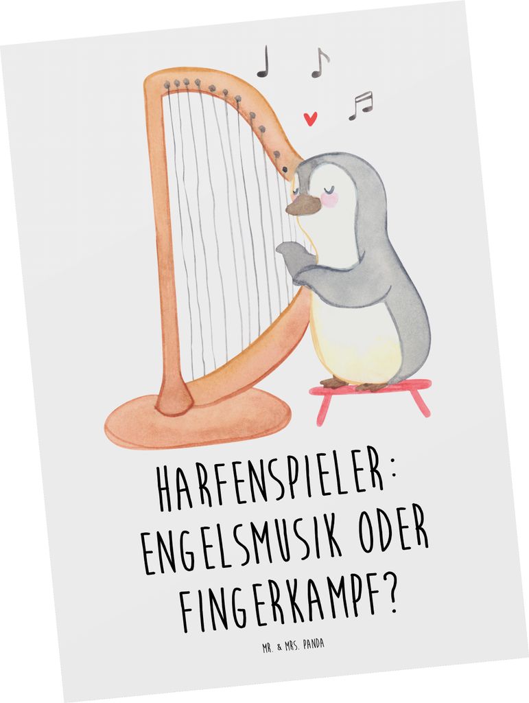 Mr. & Mrs. Panda Grußkarte Harfe Melodien - Weiß - Geschenk, Elegant, Musik, Instrument, Musiker, Postkarten, Fotokarte, einzelkarte, musikalisch...