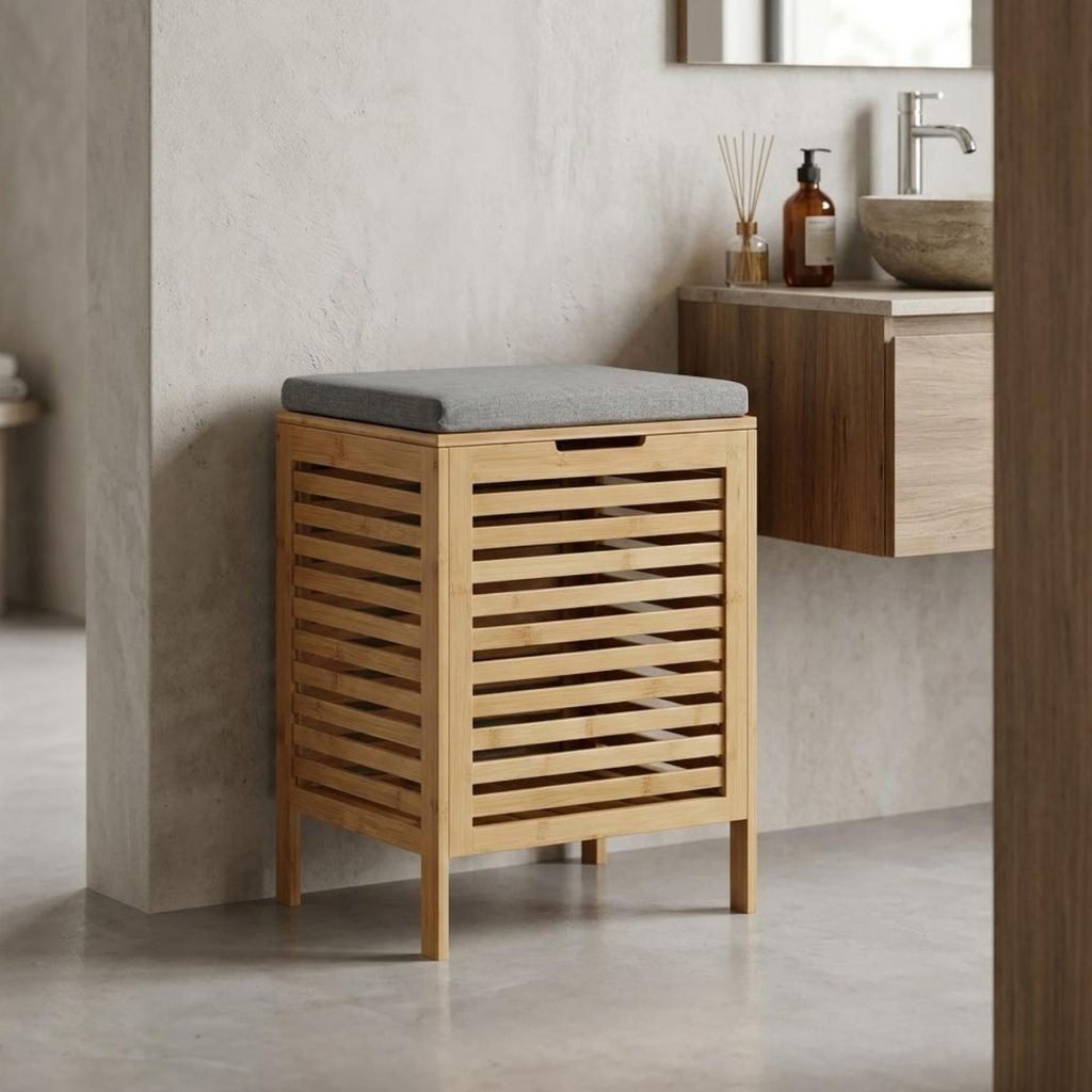 Bambus-Wäschekorb mit Sitz DISA, 40 l Wäschekörbe