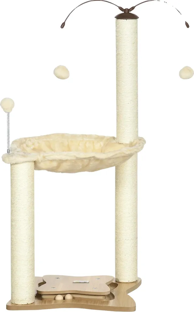 Arbre à chat compact beige pour petit espace, structure à 3 niveaux