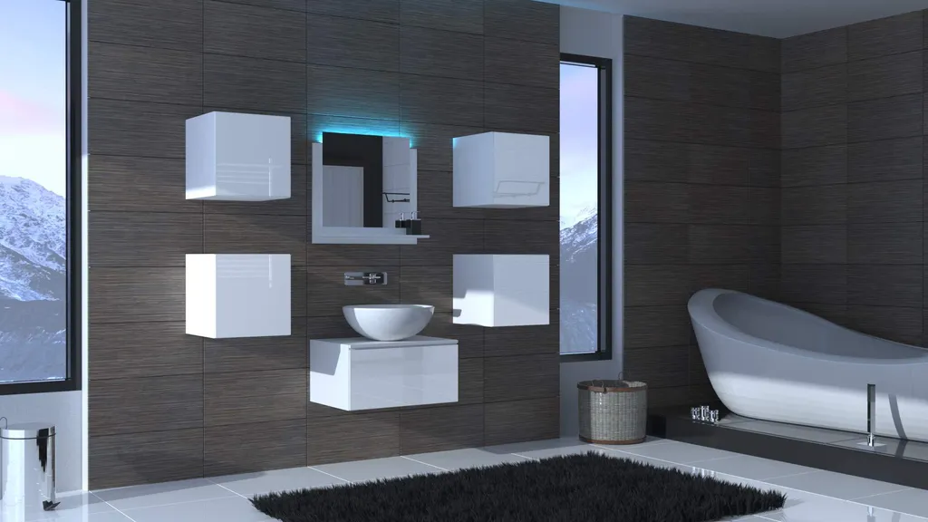 Meuble Salle de Bains avec Miroir Furnitech ALIUS 25 Blanc Brillant A25