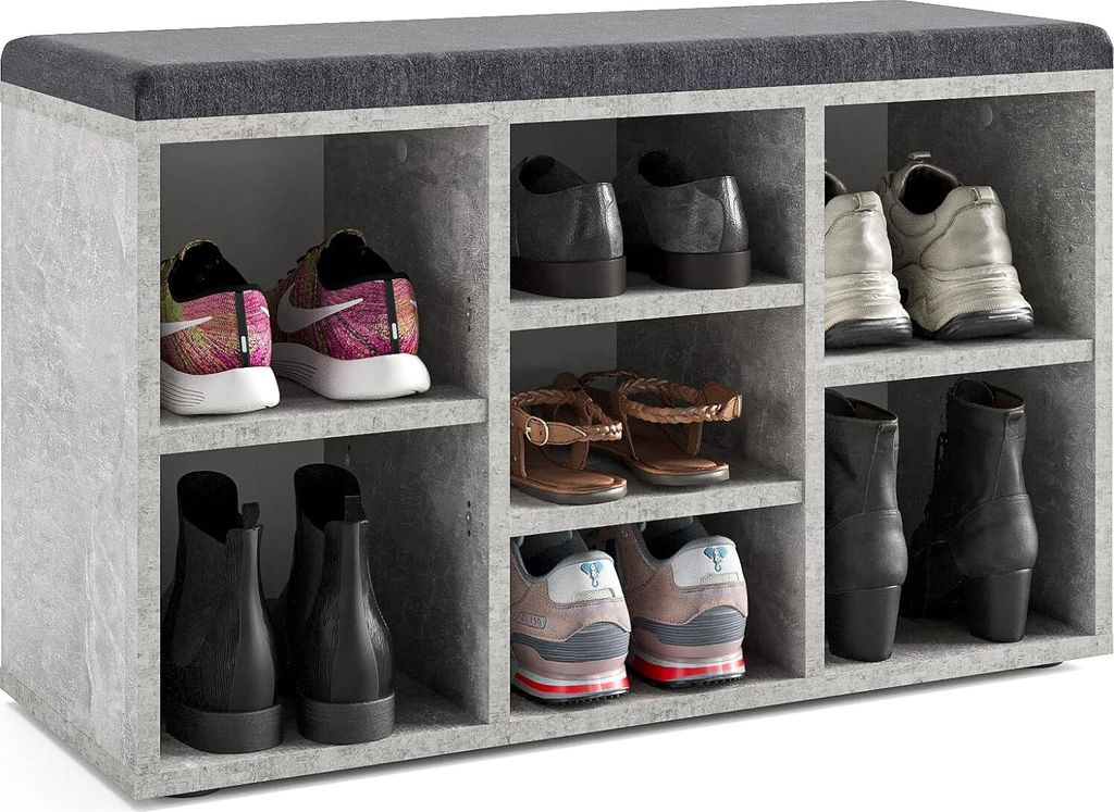 KOMTO Schuhbank mit Sitzfläche - Schuhregal Schuhschrank mit Sitzbank Flur Bank mit Stauraum Garderobenbank Sofia 80 x 50 x 30 cm Beton