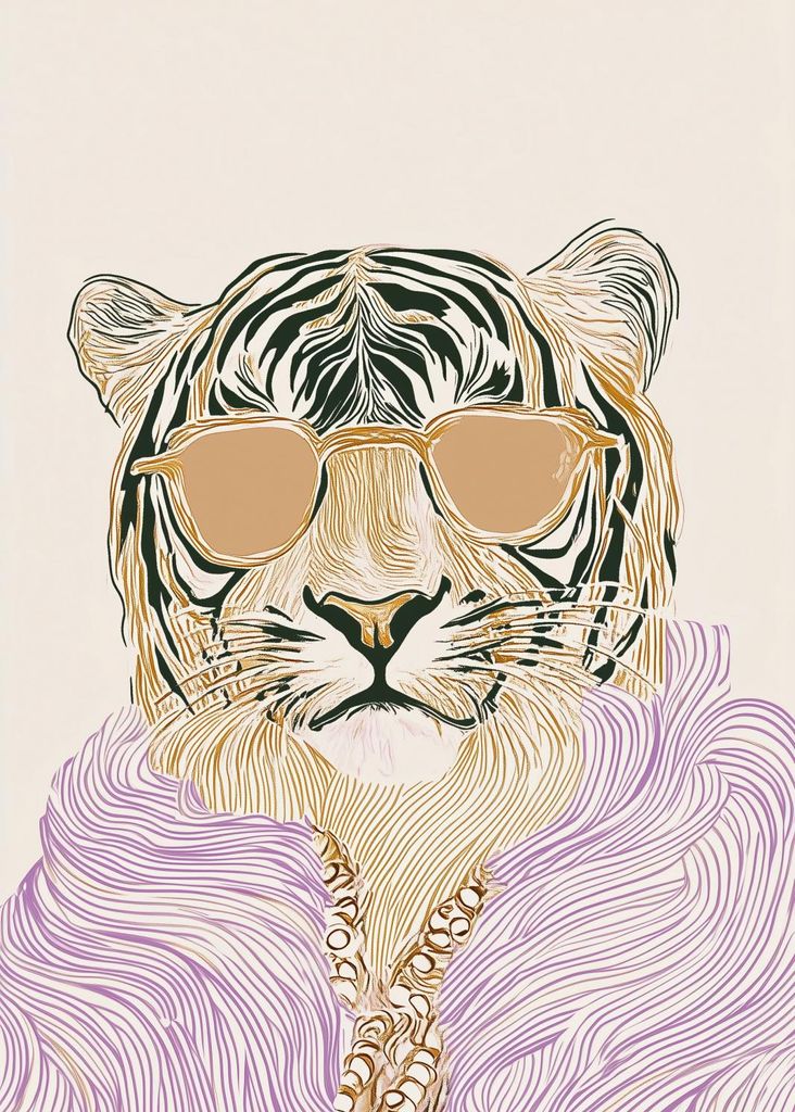 Plakat 50x70cm Tierporträt | Tiger mit Brille | Pop Art