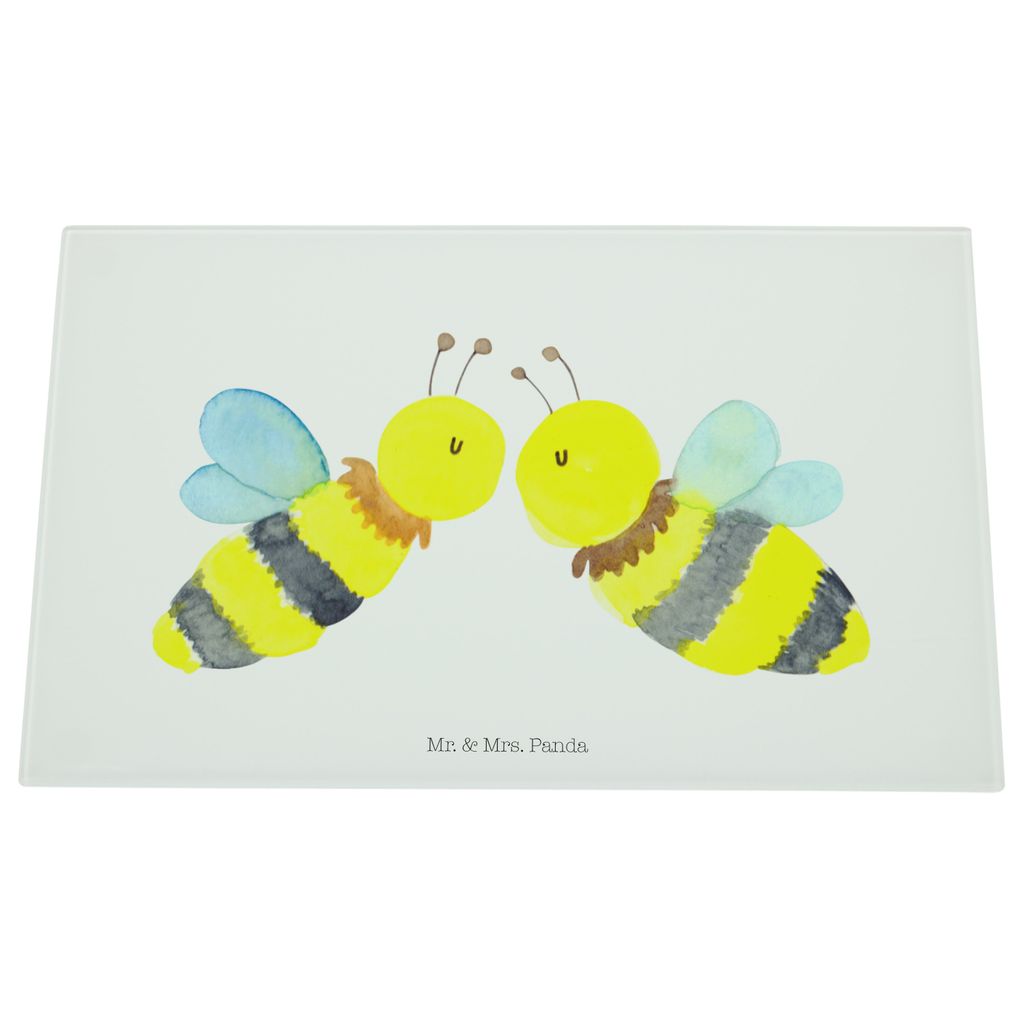 Mr. & Mrs. Panda Hackbrett Biene Liebe - Weiß - Geschenk, Schneidebrett Glas, Aus, Schneidplatte, schneidbrett, Küchenbrett