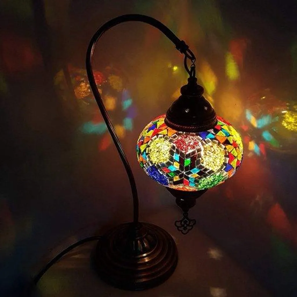 Lampe de table turque marocaine arquée multicolore artisanale E14 43cm