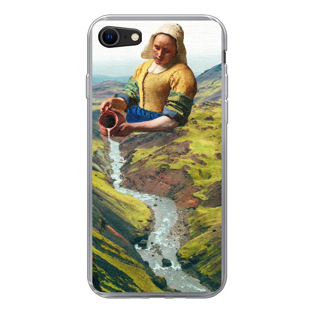MuchoWow Handyhülle Schutzhülle Hülle für iPhone 8 Milchmädchen - Natur - Vermeer Silikon Softcase Handy Hülle - Schutzhaube