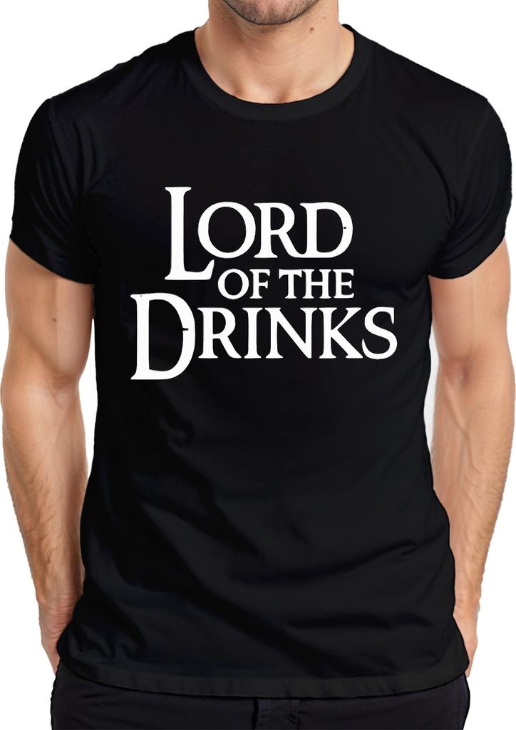 Lord of the Drinks Bier Spruch Herr der Ringe Parodie Party Bar Herren T-Shirt, Schwarz, XXL