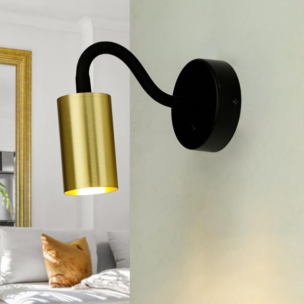 Leselampe Bett Schwanenhals in Schwarz Messing mit Schalter GU10 Wandleuchte Schlafzimmer EYE