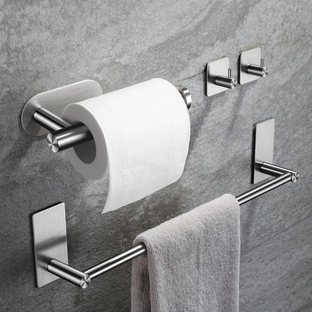 Kit Accessoires Salle de Bain en Acier Inox : Porte-Serviette et Papier