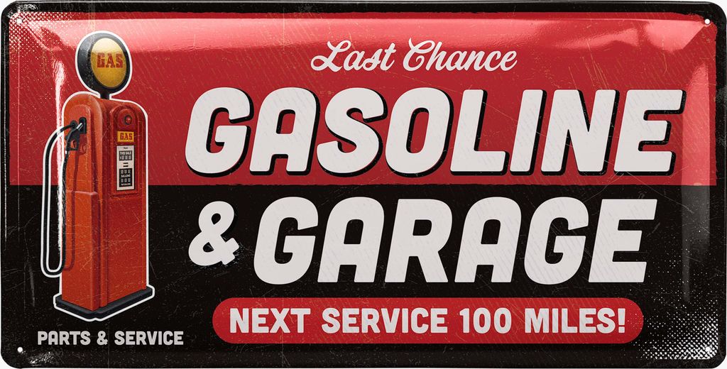 Retro Blechschild Werkstatt Schild - GASOLINE GARAGE Service - Metall Poster als nostalgie Wanddeko für Motorradfahrer oder KFZ Mechaniker