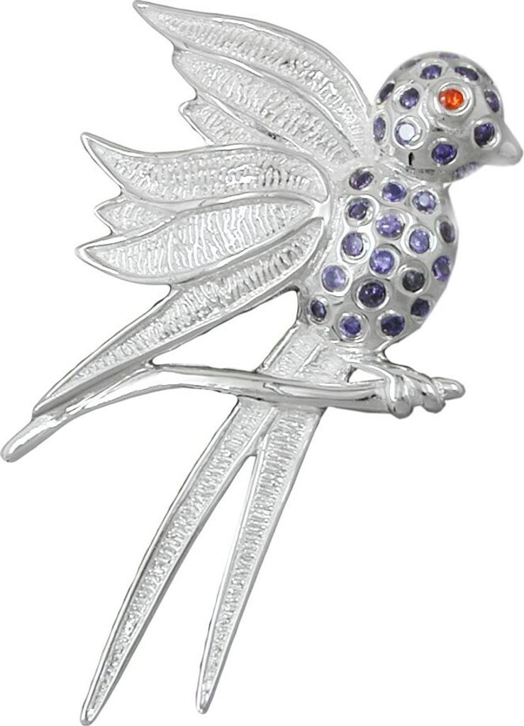 Anhänger Vogel mit lila violett Steinen aus echtem 925 Silber für Damen
