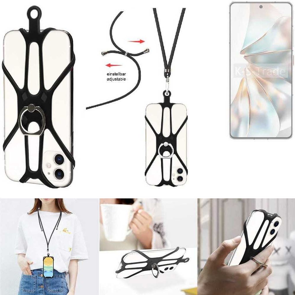 K-S-Trade 3in1 Handykette Handyband Handykordel Halsband Smartphone-Ring Handy-Ring kompatibel mit Nubia Z60S Pro Fingerhalterung Handyring