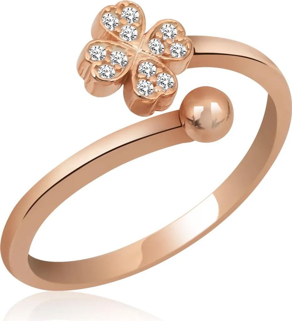 Bague Trèfle à Quatre Feuilles en Argent 925 et Zirconium avec Or Rose