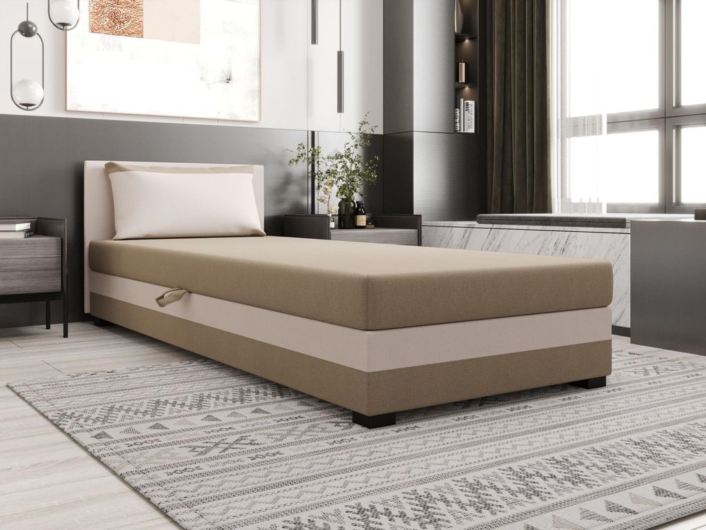 Einzelbett 90x195 ZAJDA 1 mit Stauraum - braun/ecru