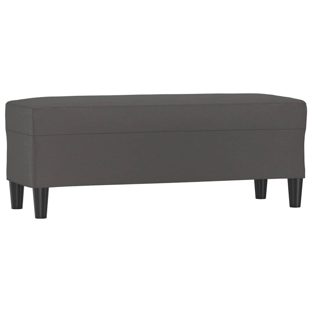 A studio shot of a gray bench on a white background.
