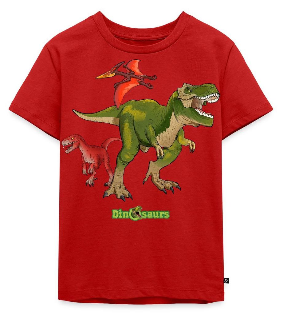 Spreadshirt Dinosaurier T-Rex Velociraptor Pteranodon Kinder Premium T-Shirt, 110/116 (4 Jahre), Rot