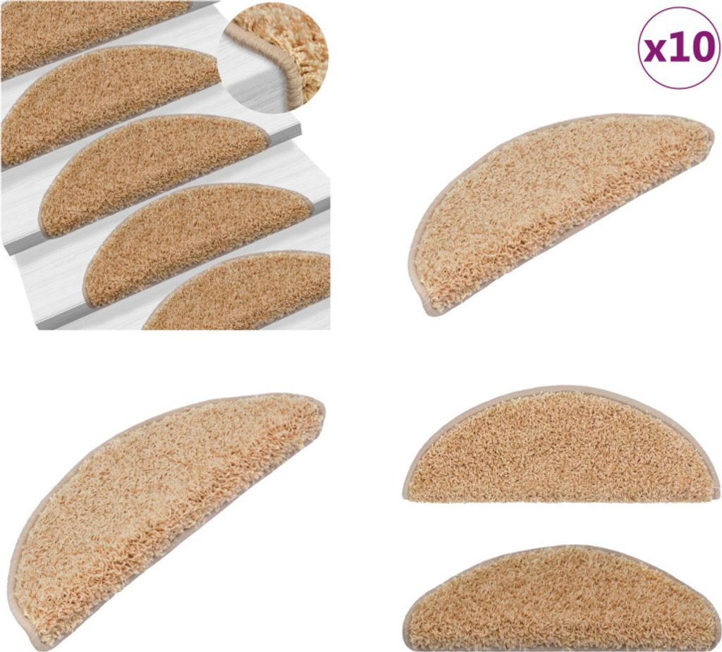 vidaXL Stufenmatten 10 Stk. 65x25 cm Creme - Treppenmatte - Treppenmatten - Treppenteppich - Treppenschutz
