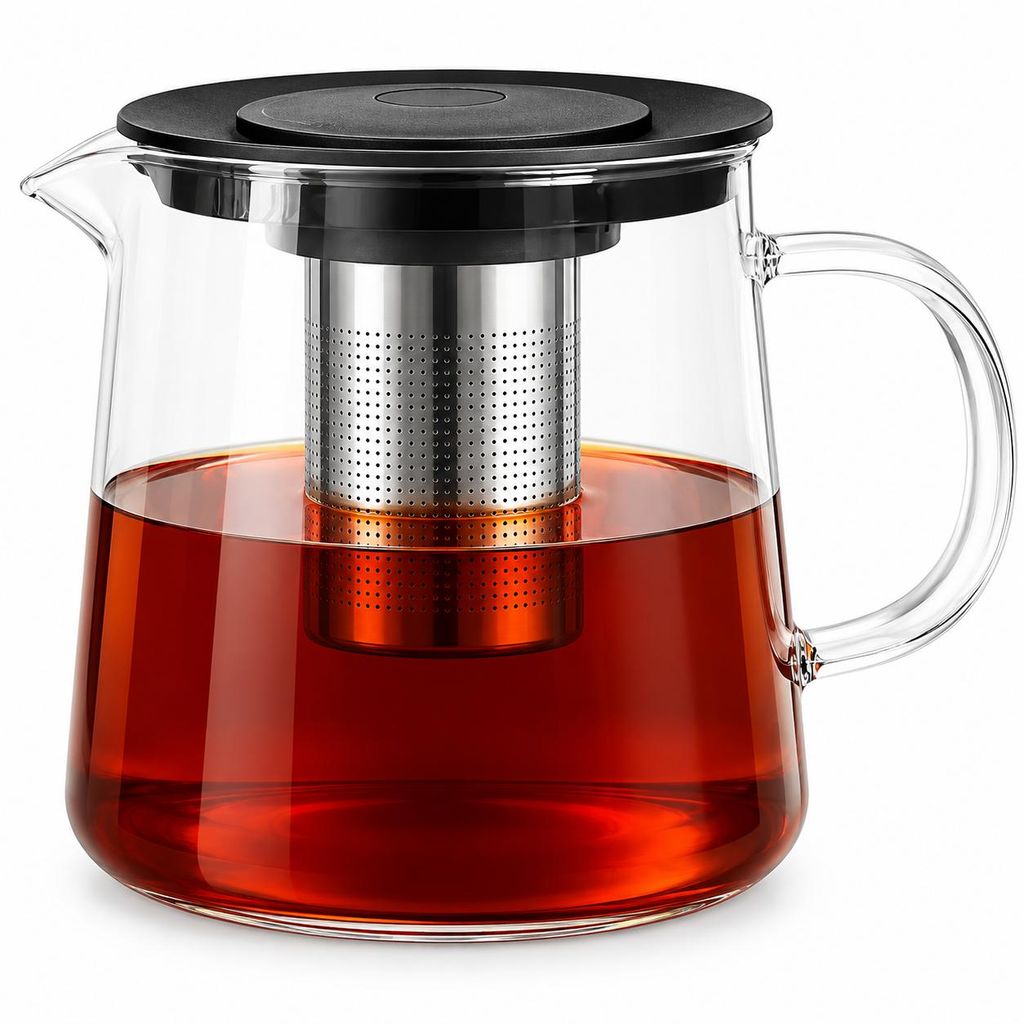 Teekanne 1,2L mit Edelstahl Sieb aus Borosilikatglas Produktbild 