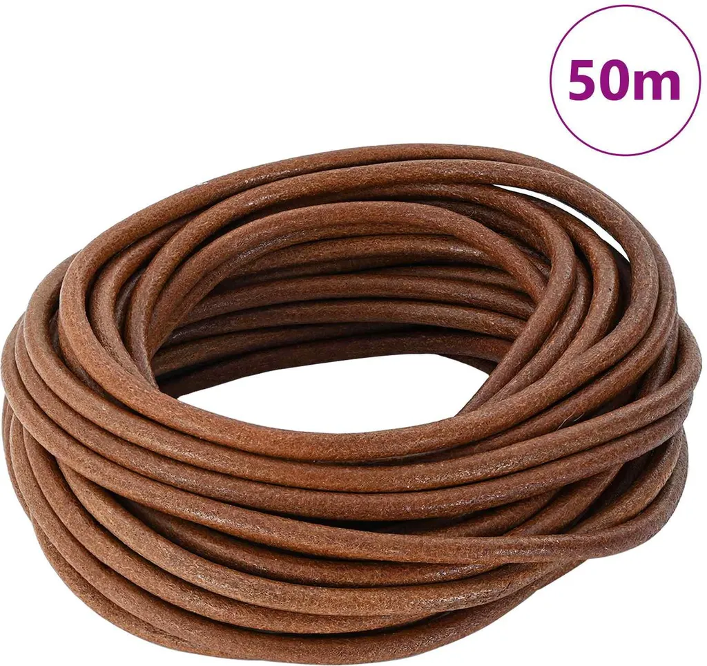Lacet de cuir rond Ø5 mm brun clair 50m pour bijoux et maroquinerie